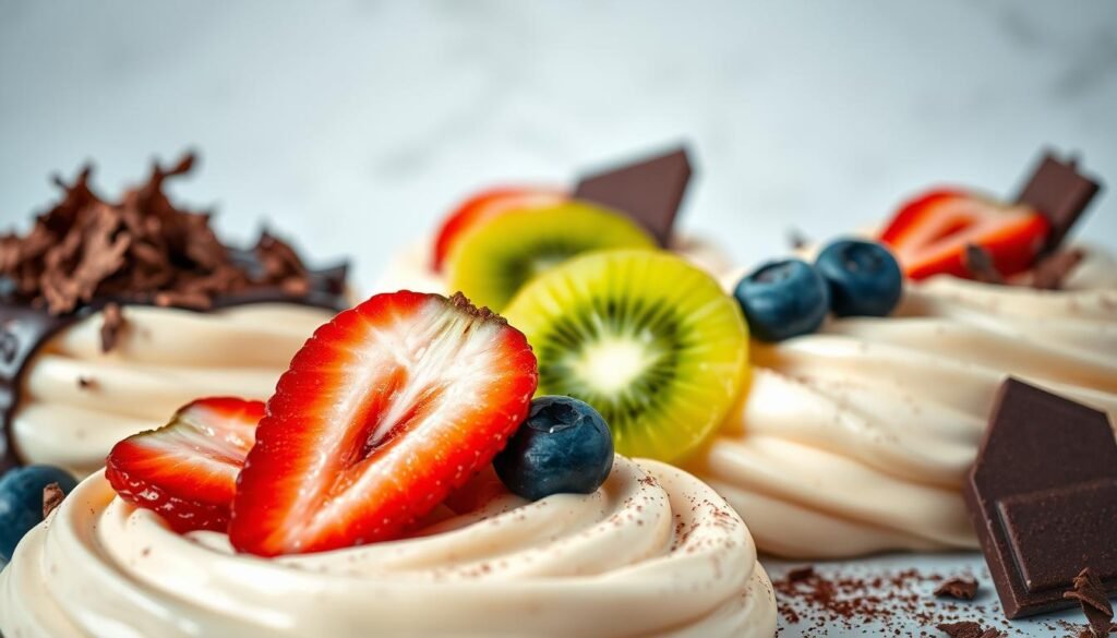 Variações de creme belga com chocolate e frutas